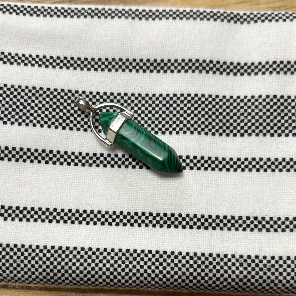 Malachite Crystal Point Pendant Nestled in a Tibetan Silver Bail